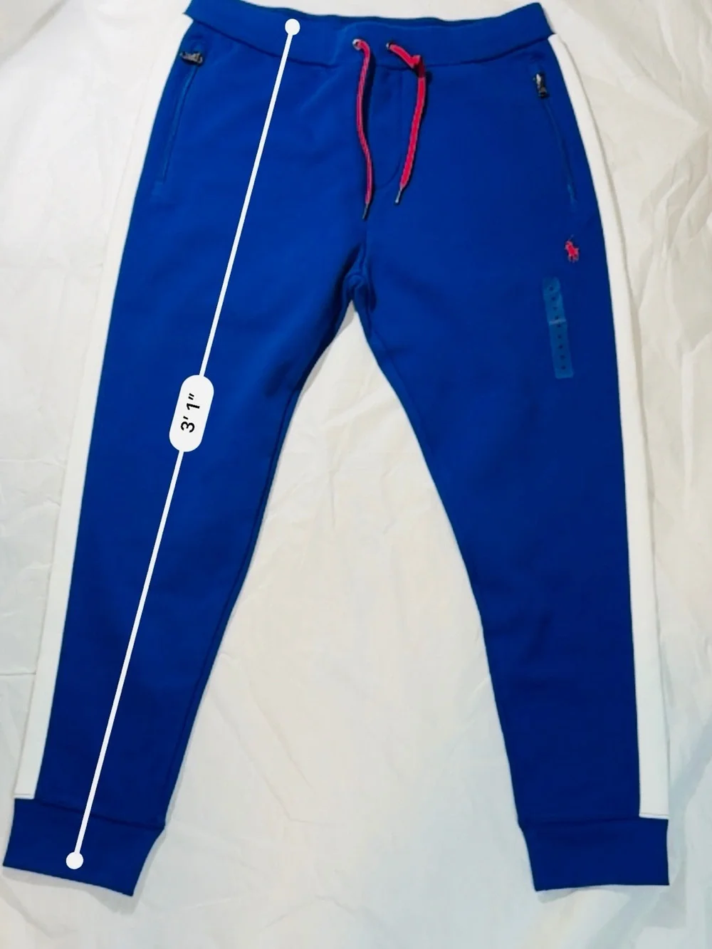 Polo by Ralph Lauren Men's Blue Track Pants with White Side Stripes